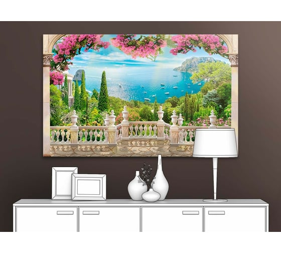 Картина Первое ателье "Терраса с цветами и видом на море" 80x50 ШxВ ps28067-4