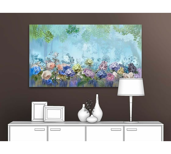 Картина Первое ателье "Цветы на фоне туманного леса" 80x45 ШxВ ps97348-4