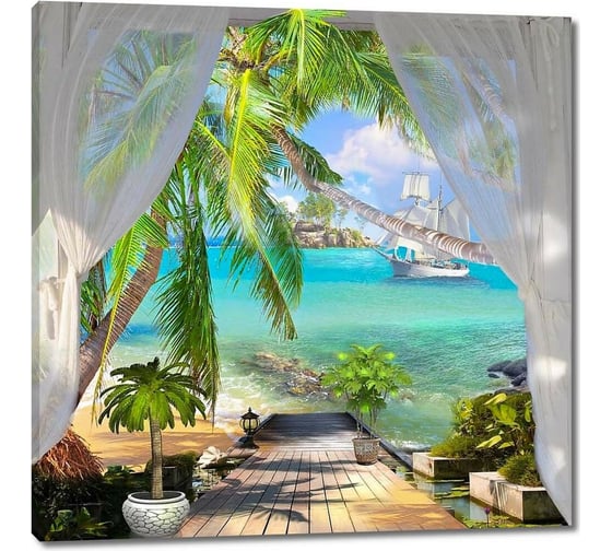 Картина Первое ателье "Терраса с пальмами на берегу" 60x60 ШxВ ps28477-3