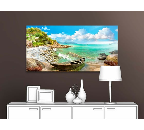 Картина Первое ателье "Старая лодка на побережье" 80x40 ШxВ ps28480-4