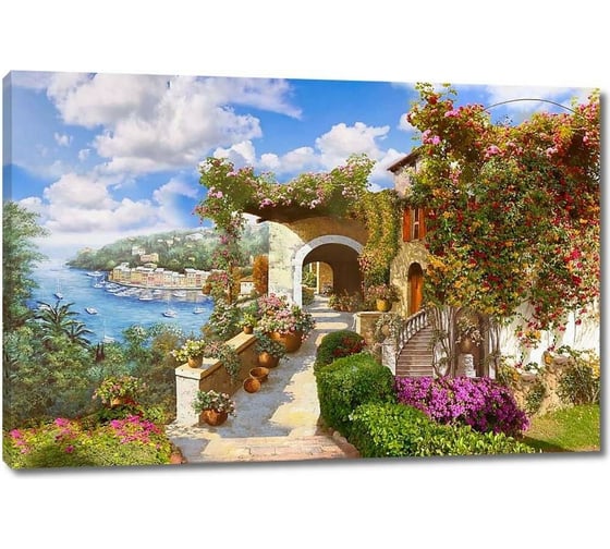 Картина Первое ателье "Яркая улица с домом утопающим в цветах" 60x40 ШxВ ps28733-3 1