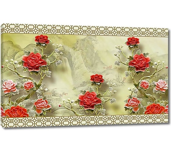 Картина Первое ателье "Японская роза на фоне японских гор" 35x22 ШxВ ps95128-1 1