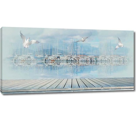 Картина Первое ателье "Терраса с видом на причал с лодками" 80x40 ШxВ ps28725-4