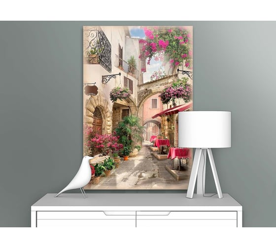 Картина Первое ателье "Солнечная и светлая улица с кафе" 60x90 ШxВ ps28594-3
