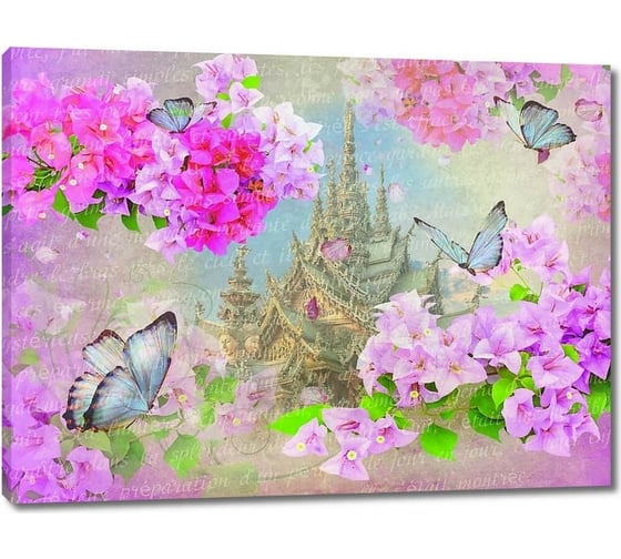 Картина Первое ателье "Яркие цветы на фоне замка" 35x26 ШxВ ps28700-1 1