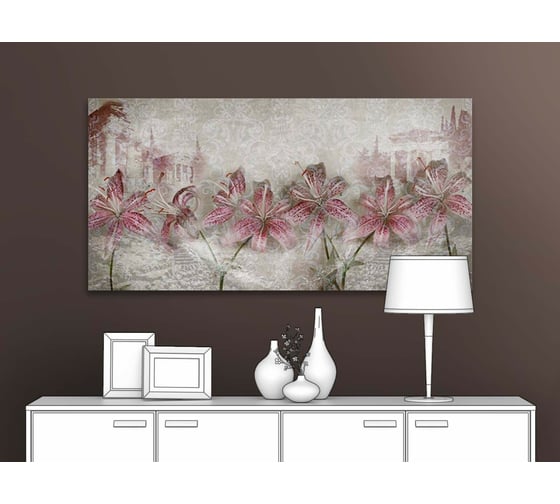Картина Первое ателье "Серая абстракция с цветами" 60x30 ШxВ ps28734-3
