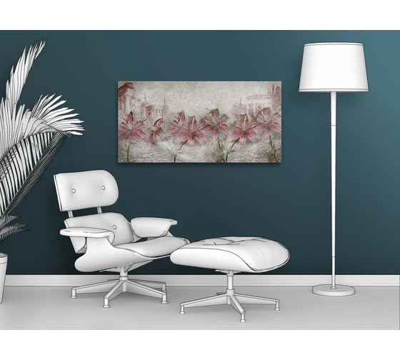 Картина Первое ателье "Серая абстракция с цветами" 60x30 ШxВ ps28734-3