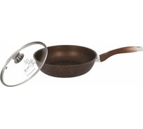 Сковорода Kukmara 240/60мм, с ручкой, со стеклянной крышкой, АП, кофейный мрамор смк24603а