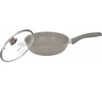 Сковорода Kukmara 240/60мм, с ручкой, со стеклянной крышкой, АП, светлый мрамор смс24603а