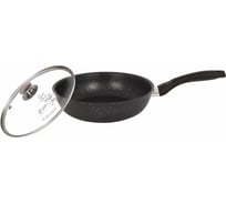 Сковорода Kukmara 240/60мм, с ручкой, со стеклянной крышкой, АП, темный мрамор смт24603а