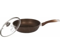 Сковорода Kukmara 260/60мм, с ручкой, со стеклянной крышкой, АП, кофейный мрамор смк26603а