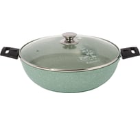 Сотейник Kukmara 300/85мм, со съемными ручками, со стеклянной крышкой, АП, фисташковый мрамор смф308а