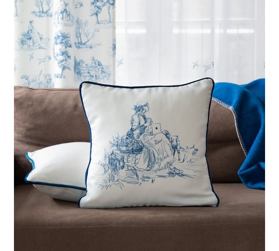 Декоративная подушка Moroshka Klassika 2.0 40x40 см, на потайной молнии, цвет белый, синий 926-201-01