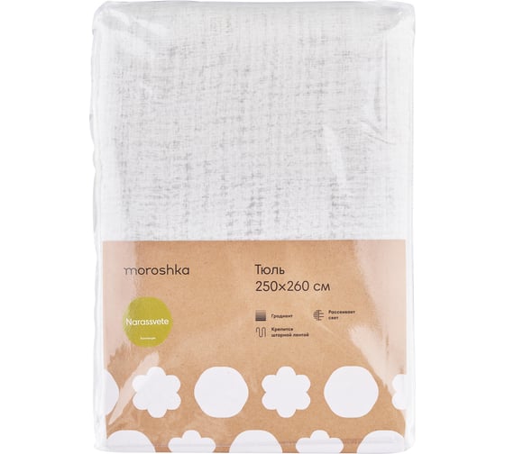 Тюль Moroshka Narassvete 250x260 см, крепление шторная лента, белый/зеленый 940-206-02
