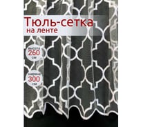 Штора Костромской текстиль Сетка с вышивкой Решетка, ширина 300см высота 260см, белый 00-00803275