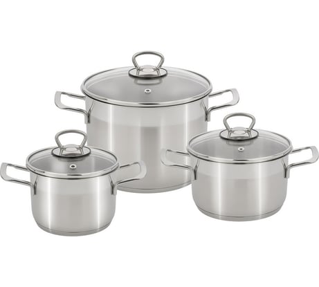 Набор из 6 предметов Катюша София нержавеющая сталь, кастрюли 1.8/3.2/4.5 л, стеклянные крышки 9901-902-0