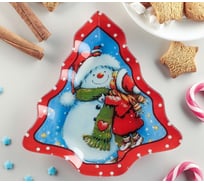 Сервировочное блюдо Доляна Елочка. Поцелуй снеговика, 18х17,5х1,8 см 3270267