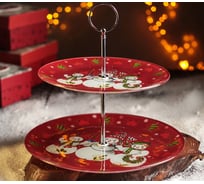 Блюдо Доляна 2 яруса, круглое, Семья снеговиков 25/20 см 4191159