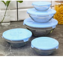 Набор салатников с крышками Доляна Классика 5 штук: 130, 200, 350, 500, 900 мл, цвет голубой 906122