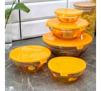 Набор салатников с крышками Доляна 5 штук: 130, 200, 350, 500, 900 мл, Апельсин, цвет оранжевый 2532573