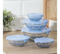 Набор салатников с крышками Доляна 5 штук: 130, 200, 350, 500, 900 мл, Синева, цвет синий 4962960