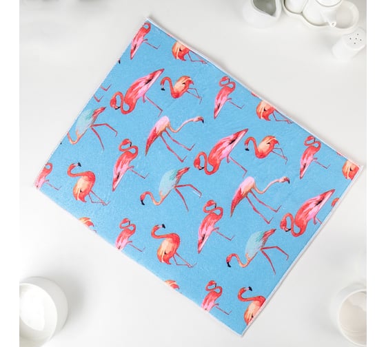 Салфетка для удаления грязи, пыли и сушки посуды Доляна 38х50 см, Фламинго 4070172 1