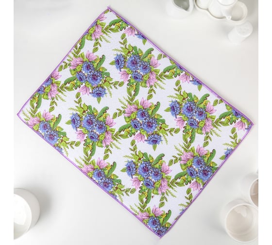 Салфетка для удаления грязи, пыли и сушки посуды Доляна 38х50 см, Полевые цветы 4074961 1