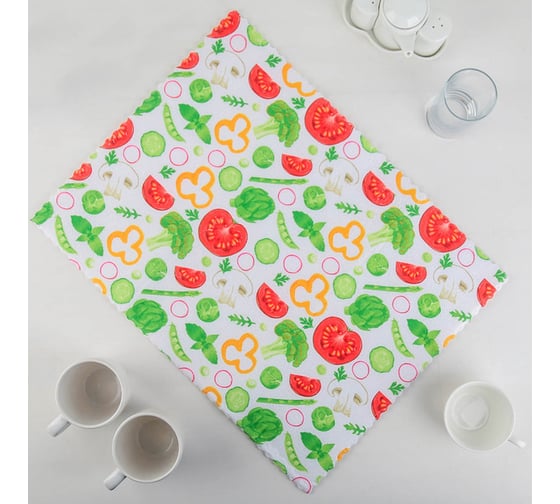 Салфетка для удаления грязи, пыли и сушки посуды Доляна 38х51 см, Овощи, микрофибра 3596942 1