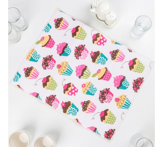 Салфетка для удаления грязи, пыли и сушки посуды Доляна 38х51 см, Пирожные, 2461170 1