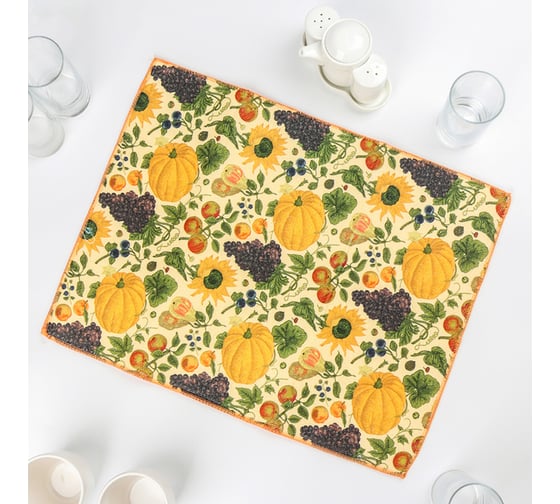 Салфетка для удаления грязи, пыли и сушки посуды Доляна Тыквы, 38х51 см 2749632 1