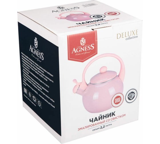 Эмалированный чайник AGNESS DELUXE со свистоком с эффектом металлик 901-102