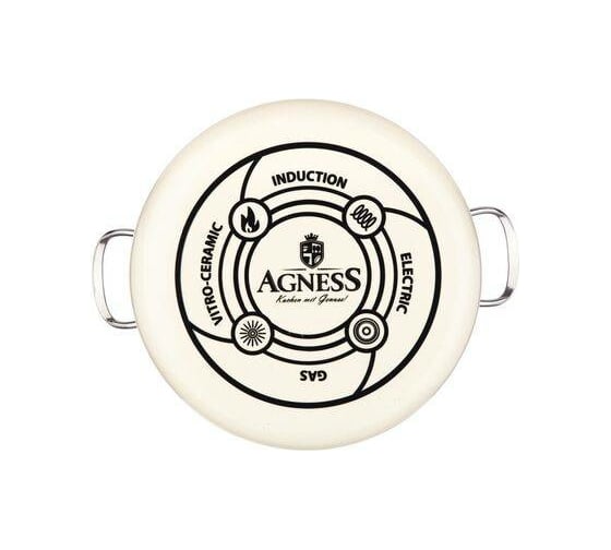 Эмалированная кастрюля AGNESS DELUXE со стеклянной крышкой с эффектом металлик 5.2 л 901-068