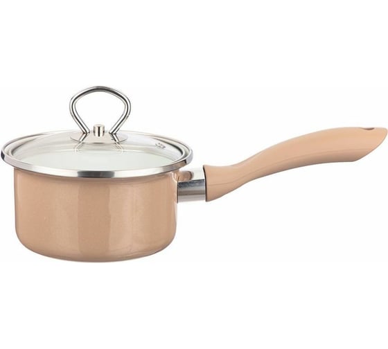 Эмалированный ковш AGNESS DELUXE со стеклянной крышкой с эффектом металлик 1,1 л 901-085