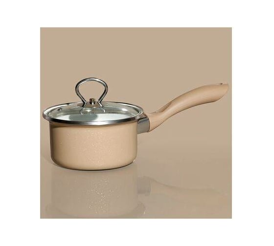 Эмалированный ковш AGNESS DELUXE со стеклянной крышкой с эффектом металлик 1,1 л 901-085