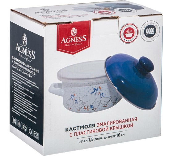 Эмалированная кастрюля AGNESS с эмалированной и пластиковой крышками 951-039