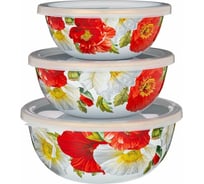 Набор эмалированных мисок AGNESS с пластиковыми крышками 950-467