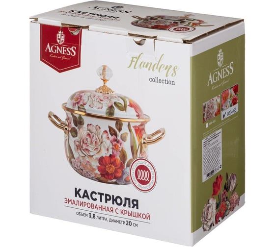 Эмалированная кастрюля AGNESS с крышкой 950-463