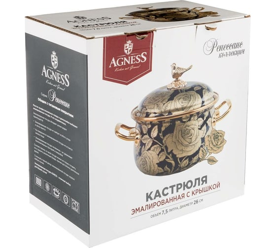 Эмалированная кастрюля AGNESS с крышкой 950-181