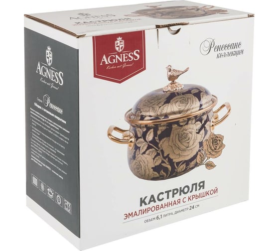 Эмалированная кастрюля AGNESS с крышкой 950-180