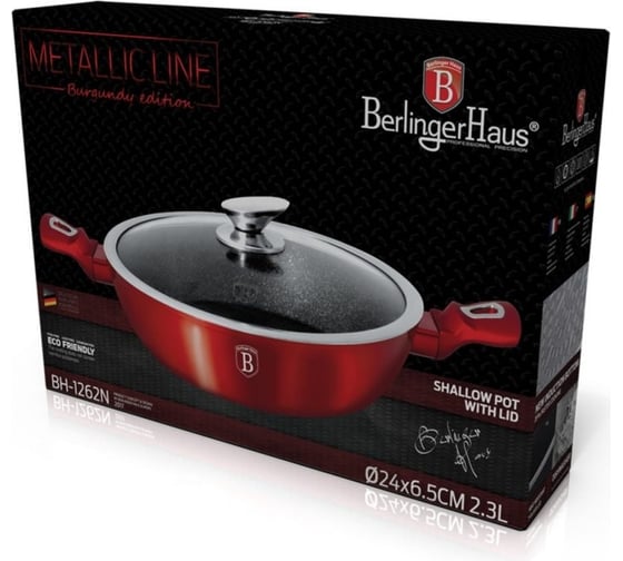 Сотейник BerlingerHaus Burgundy Metallic Line с крышкой, 24 см 1262-BH