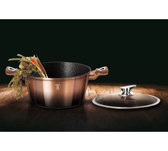 Кастрюля BerlingerHaus Rosegold Noir Metallic Line с крышкой, 20 см 1894-BH