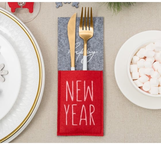 Конверт для столовых предметов Доляна New year, 8,5х22 см, 100% полиэстер, фетр 4348542