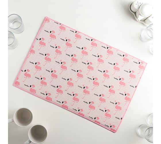 Салфетка для удаления грязи, пыли и сушки посуды Доляна Фламинго, 34х50 см, лен 3818432 1