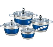 Посуда Rainstahl Blue 8 предметов, 1.8 л, 2.5 л, 3.5 л, 5.9 л, капсульное дно 1818-08RS\CWBlue