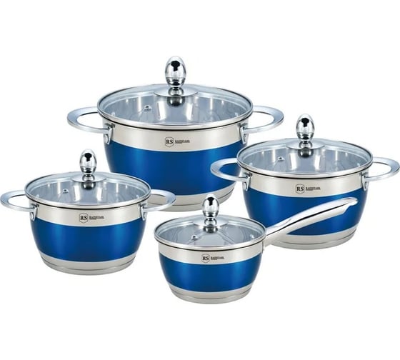 Посуда Rainstahl Blue 8 предметов, 1.8 л, 2.5 л, 3.5 л, 5.9 л, капсульное дно 1818-08RS\CWBlue