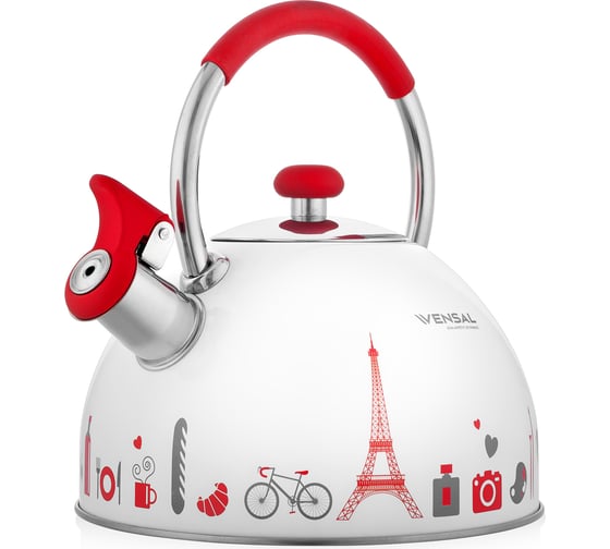 Чайник со свистком VENSAL Paris 2.5 л, ручка из нержавеющей стали и силикона VS3001