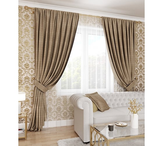 Комплект портьер LEGRAND Канвас 200x270 см с подхватами латте по 2 шт 58087603