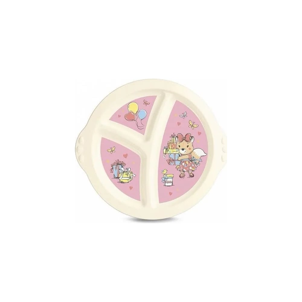Трехсекционная детская тарелка Пластишка с розовым декором Бежевый ...