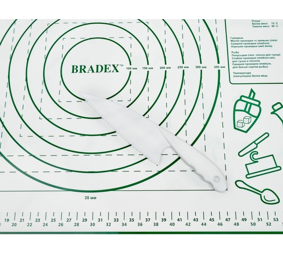 Набор 2 предмета BRADEX коврик 66x46 см, нож, силикон, пластик, зеленый TK 0553