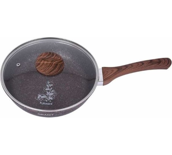 Сковорода Kukmara Granit ultra red 260 мм с ручкой, стеклянной крышкой, антипригарное покрытие сга261а